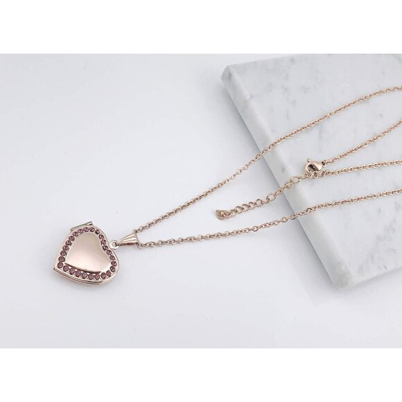 Birthstone Photo Locket Necklace with Blue, Red, White CZ - Stylish Gift for Her - Picture 3 of 6